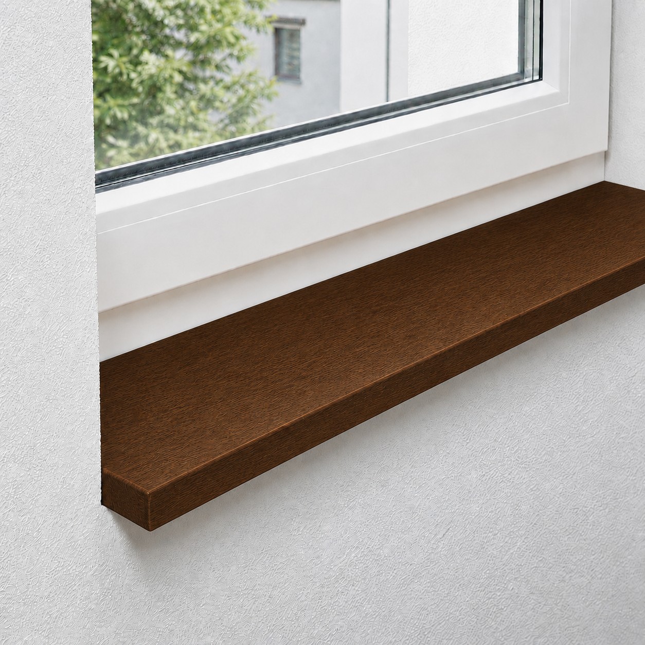Vensterbank van massief, gestoomd beukenhout met doorlopende lamellen
