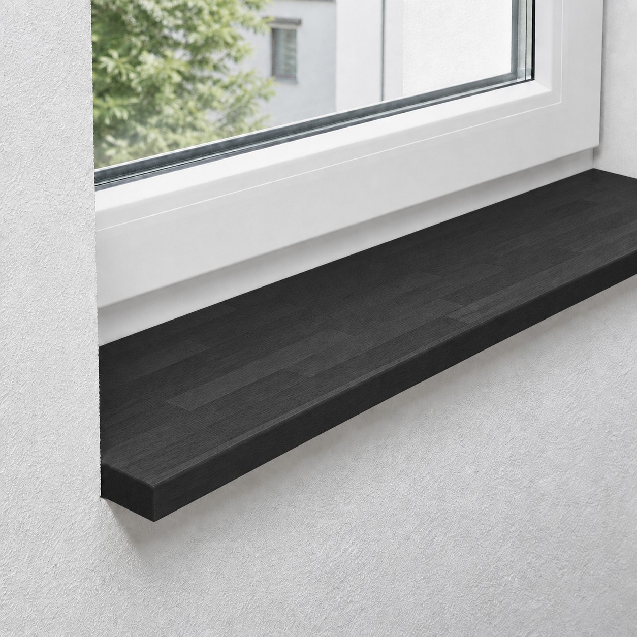 Vensterbank van massief, gestoomd beukenhout met gevingerlaste lamellen