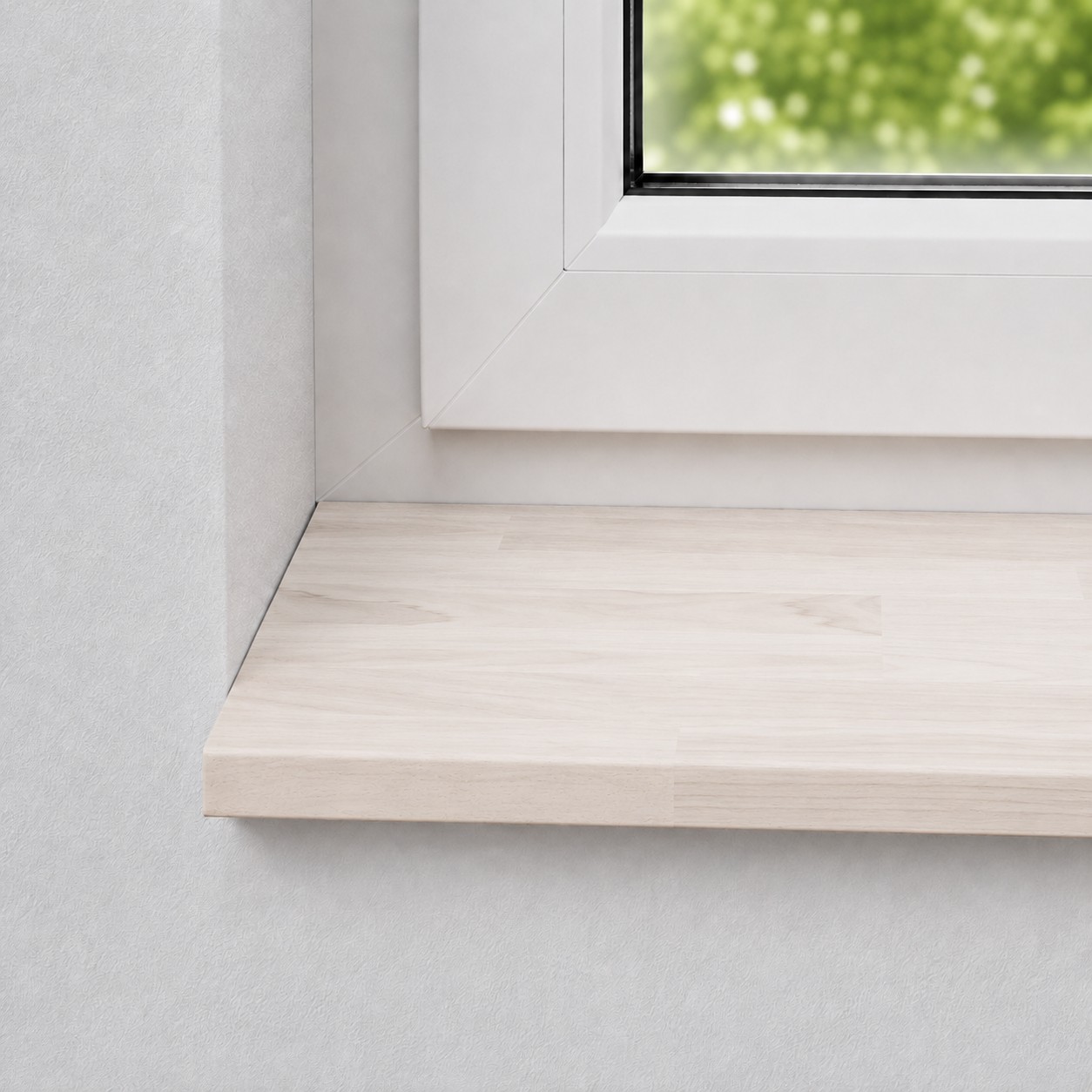 Vensterbank van massief, gestoomd beukenhout met rode kern en gevingerlaste lamellen