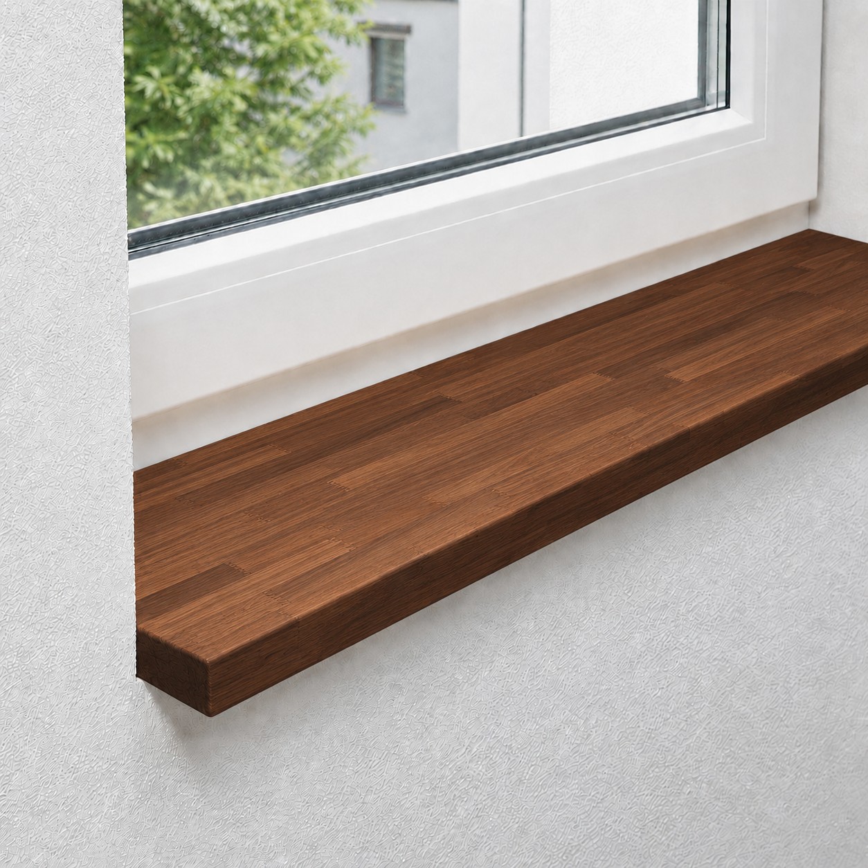 Vensterbank van massief, gestoomd beukenhout met rode kern en gevingerlaste lamellen