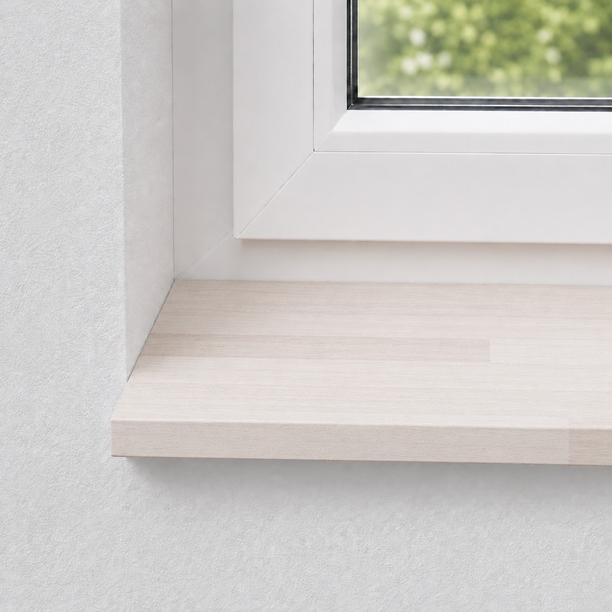 Vensterbank van massief, gestoomd beukenhout met gevingerlaste lamellen